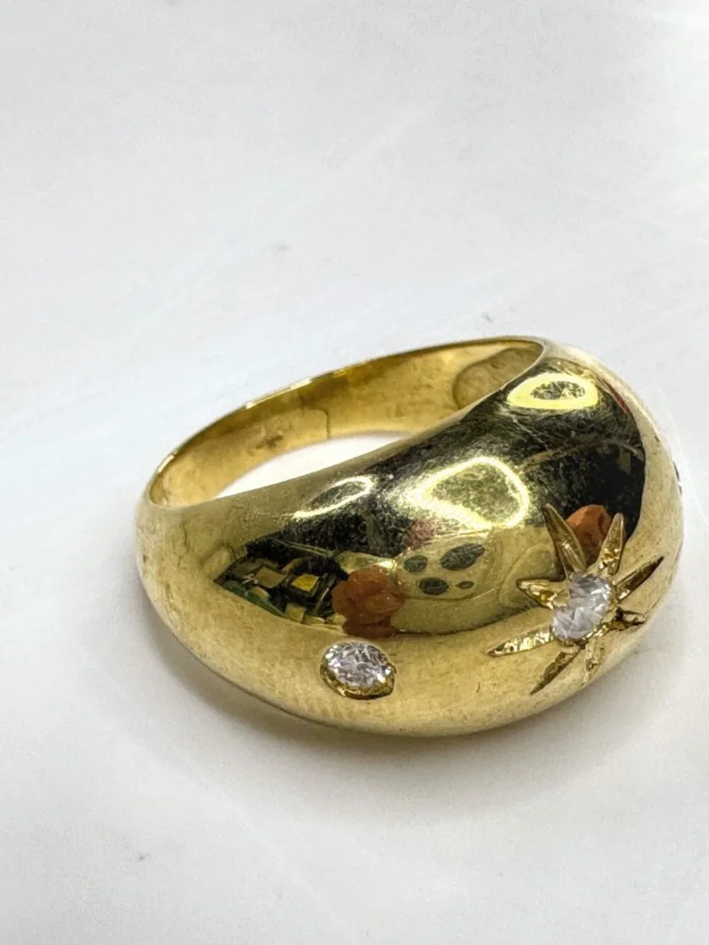Handmade 18K Gold 0.15ct G/VS Diamond Starburst Dome Ring Size7 9.3g JR1835